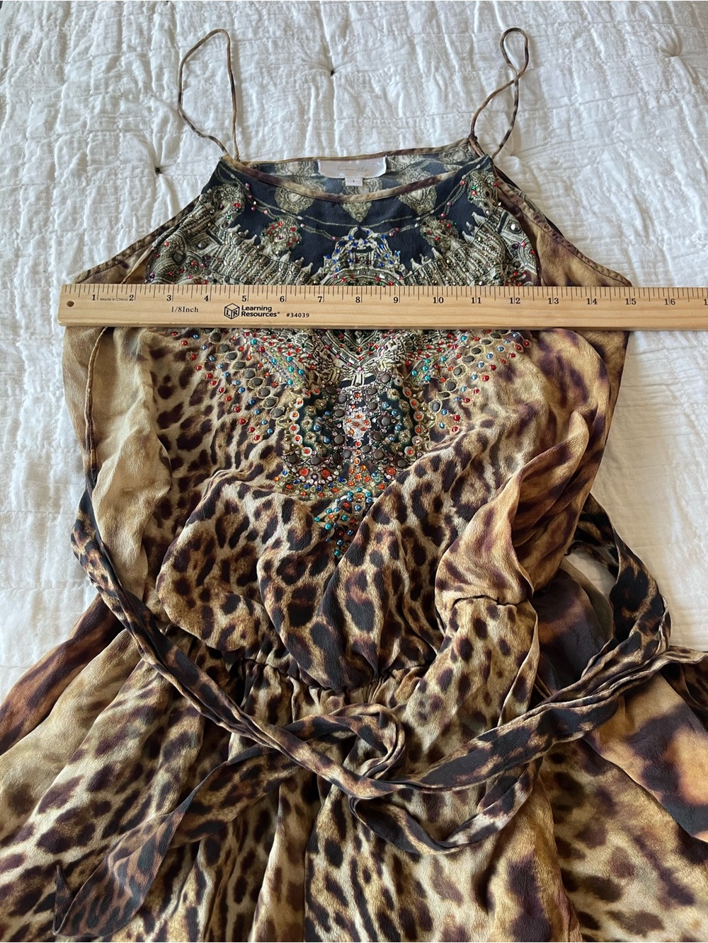 Camilla Leopard Print Silk embellished rhinestone Romper Playsuit in Brown & Tan - Picture 14 of 16